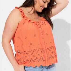 Torrid Nasturtium Eyelet Ruffle Tie Front Tank Top